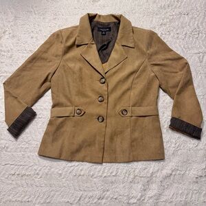 Vintage 90’s Perceptions Cropped Trench Style Jacket Size 14 tan brown blazer